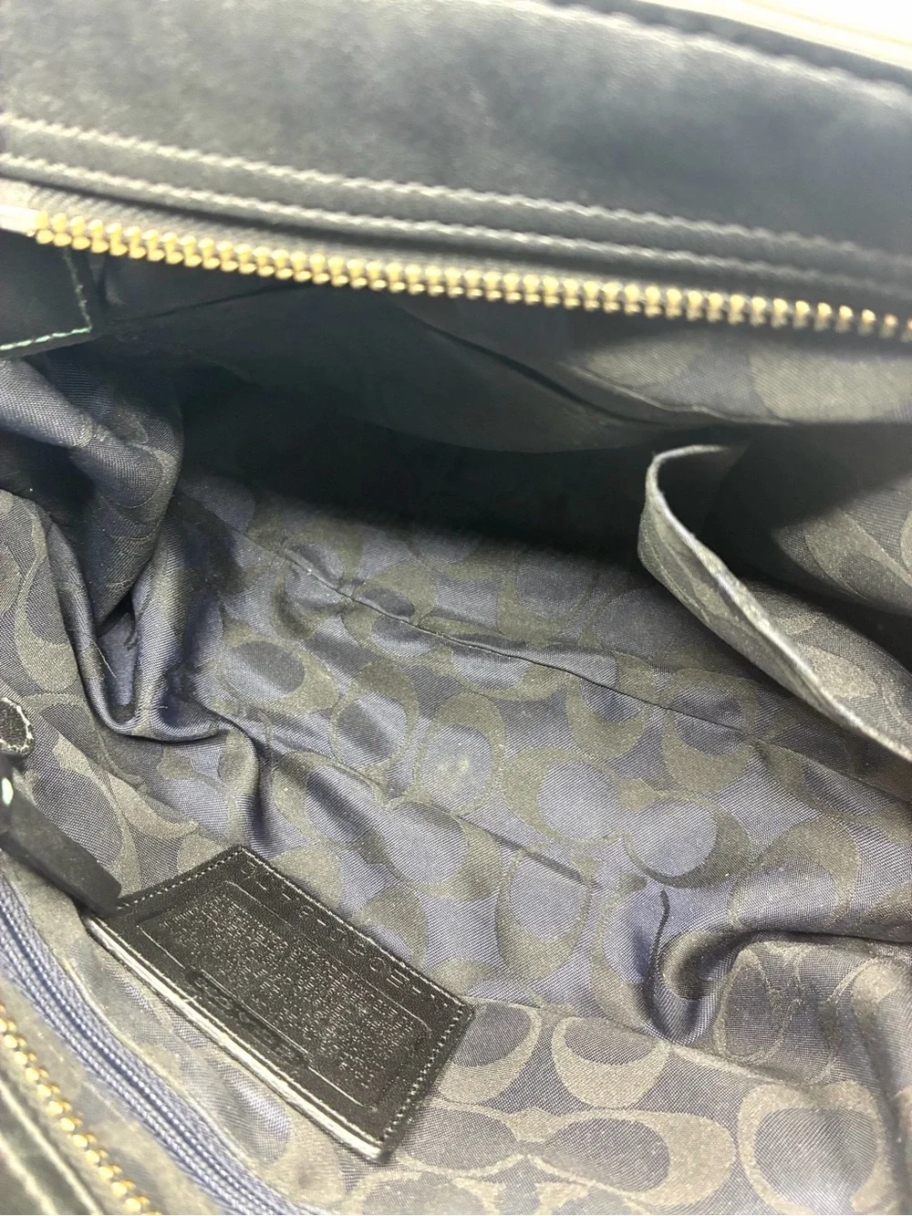 Coach Hampton Satchel Black Belted Leather Bag Blue Stitching Vintage 8A70